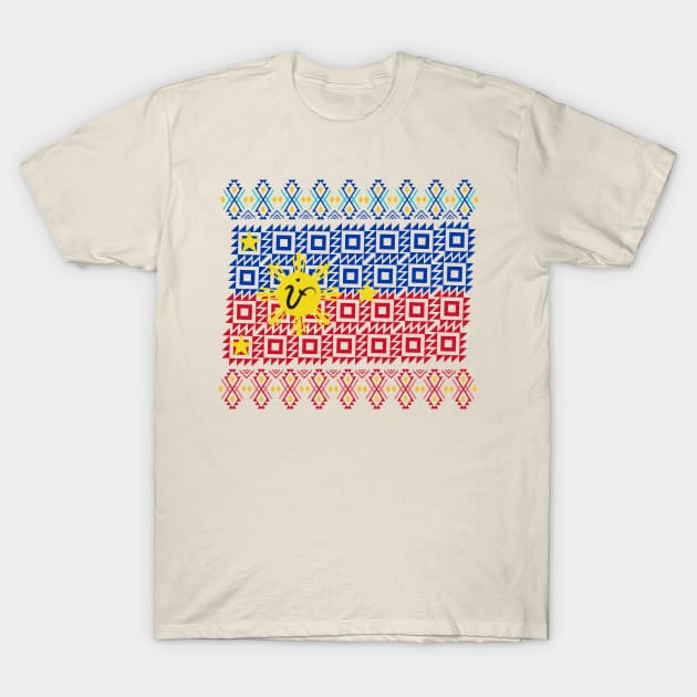 Phil.Flag Art Pattern / Baybayin word 'PI' (Pilipinas) T-Shirt by Pirma Pinas